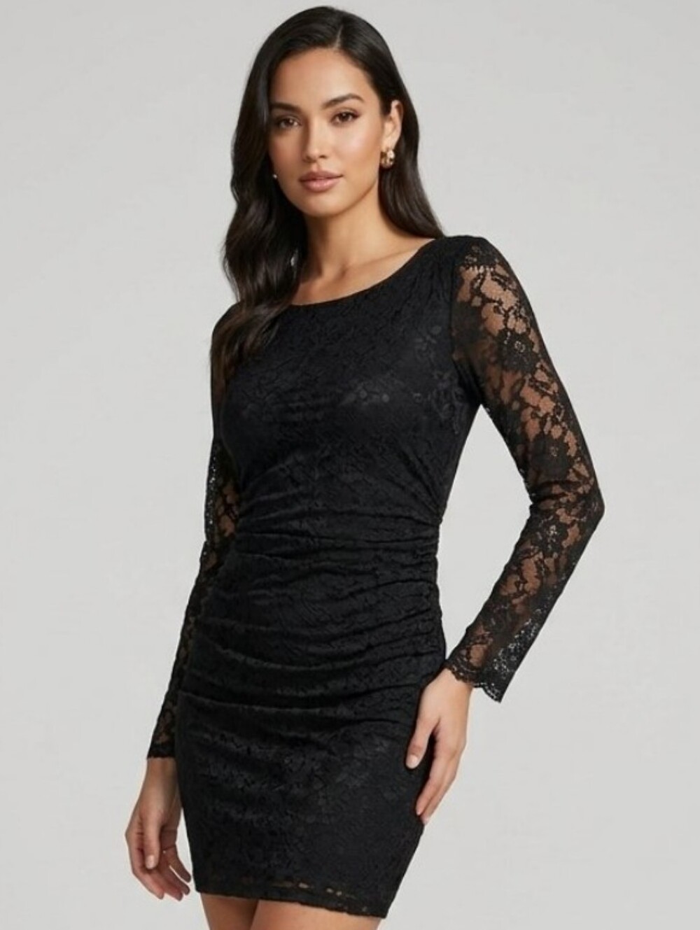 J for Justify Black Lace Long Sleeve Dress Size L New